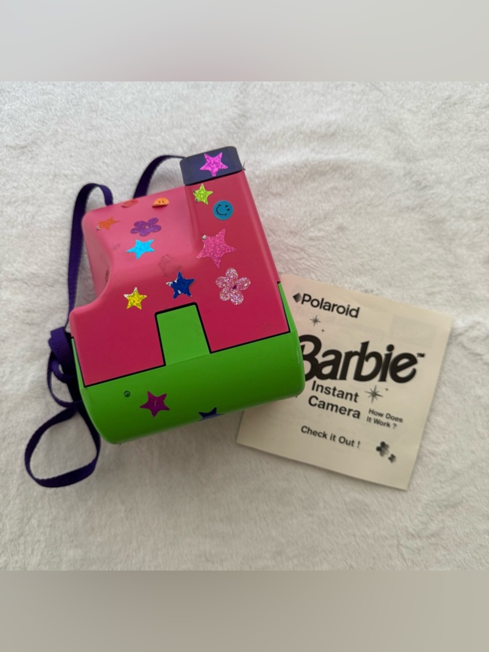 Vintage Mattel 98 Barbie Polaroid Instant 600 Camera With Strap Tested Working - Picture 8 of 9